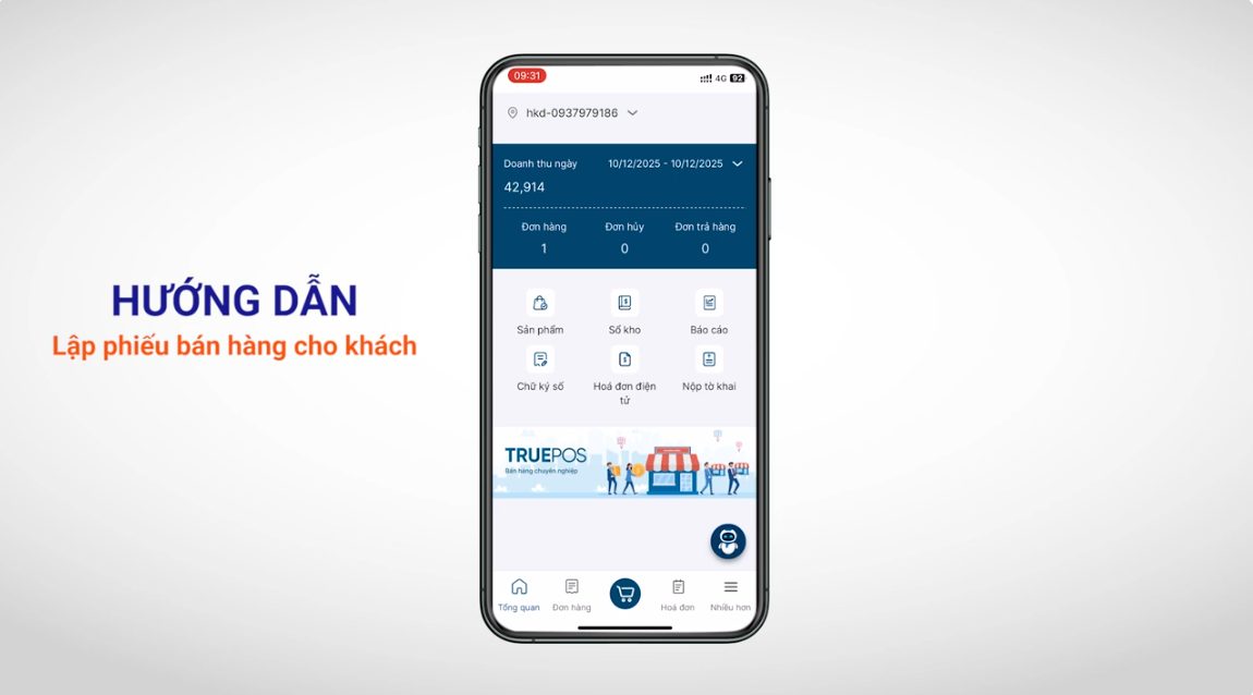 Giao diện chính trên app TruePOS trên di động.