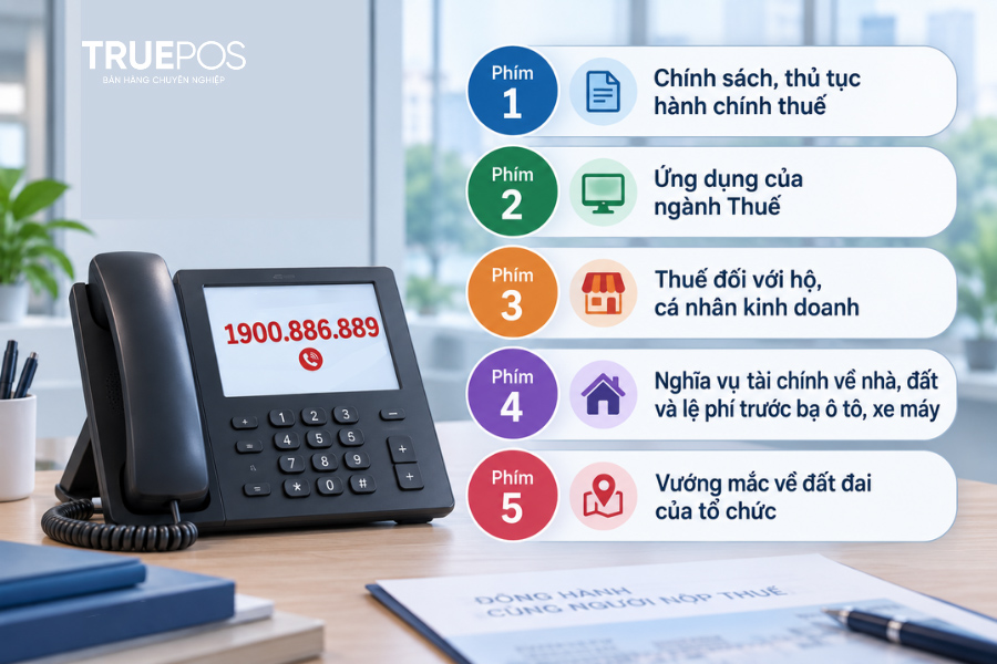 5 phím số tổng đài hỗ trợ người nộp thuế.