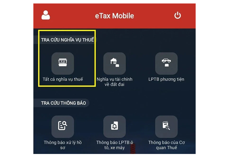 Tại màn hình chính, chọn "Tra cứu nghĩa vụ thuế"