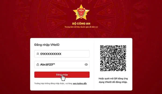 Nhập mã xác nhận được gửi qua tin nhắn hoặc ứng dụng VNeID.