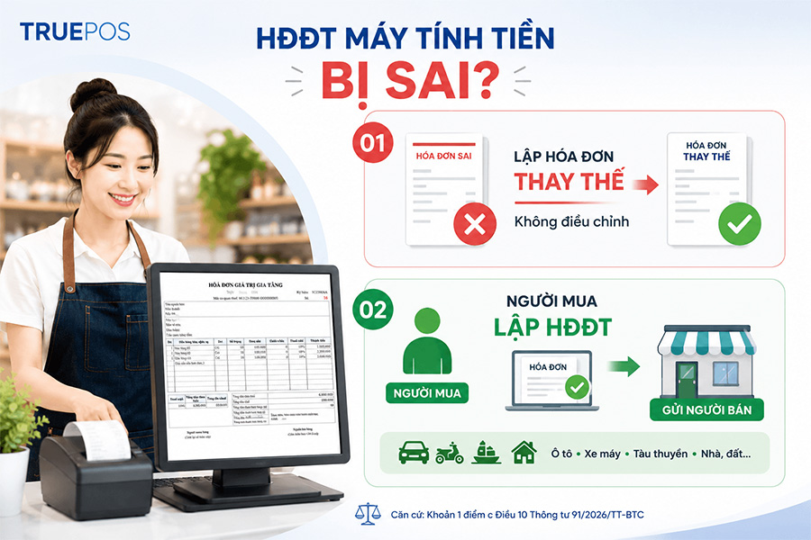 Hướng dẫn xử lý sai sót của HĐĐT từ máy tính tiền.
