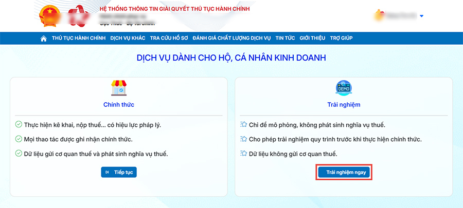 Chọn tính năng Trải nghiệm dịch vụ