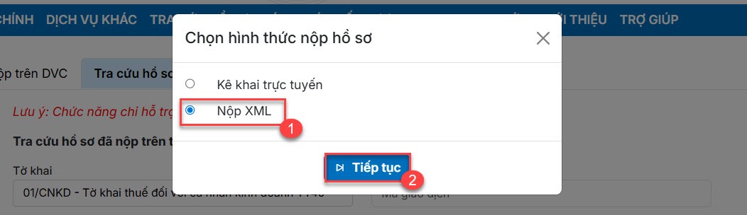 Hình thức nộp hồ sơ - Chọn