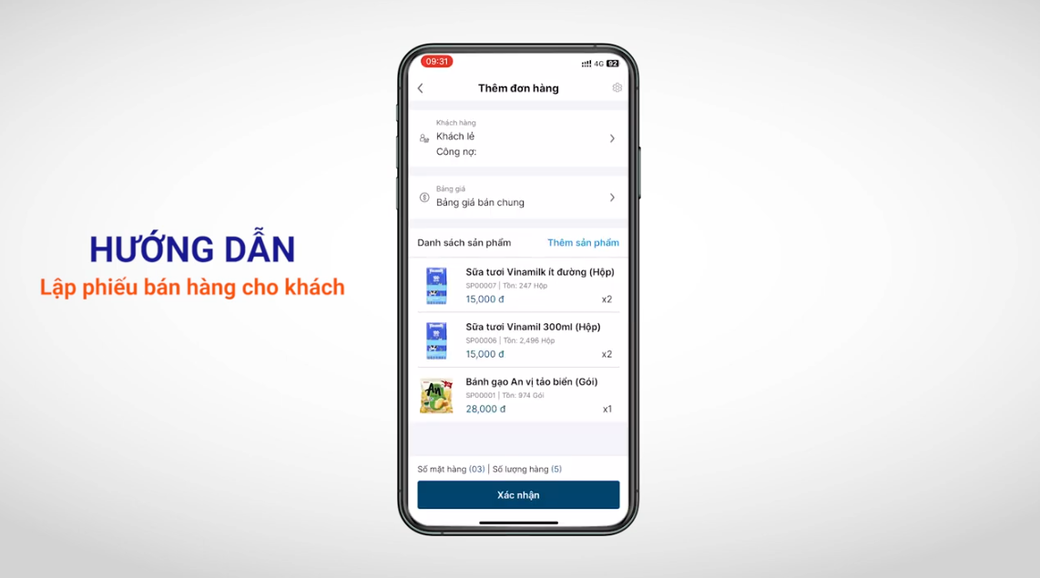 Thêm sản phẩm từ danh sách có sẵn trong ứng dụng.
