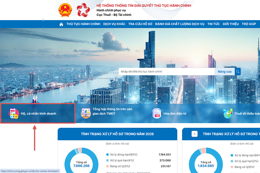 Truy cập nhóm dịch vụ Hộ kinh doanh