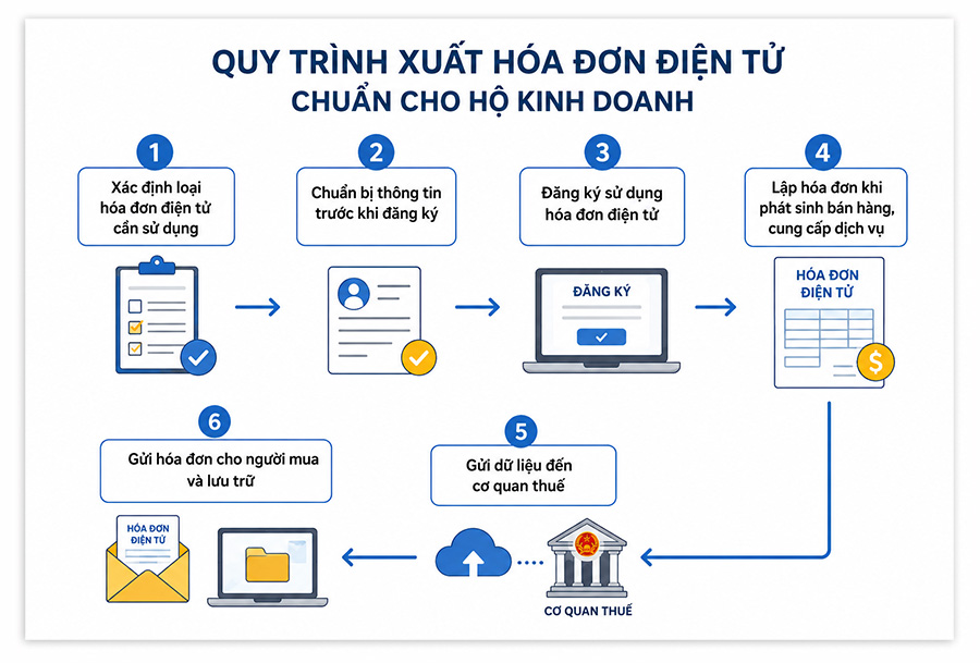 Quy trình 06 bước xuất hóa đơn điện tử HKD chuẩn.