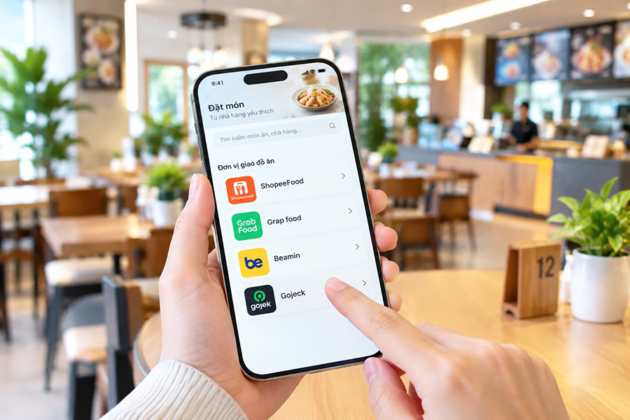 Khách hàng có thể đặt đồ ăn qua app giao đồ ăn của nhiều nhà hàng.