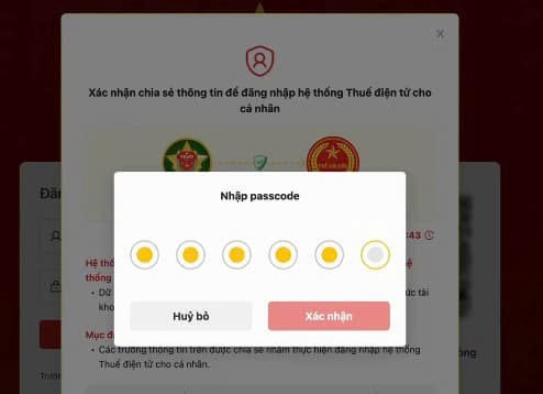 Nhập passcode sau đó bấm Xác nhận