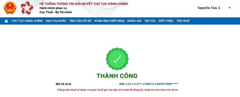 kết quả giải quyết thủ tục đăng ký thuế
