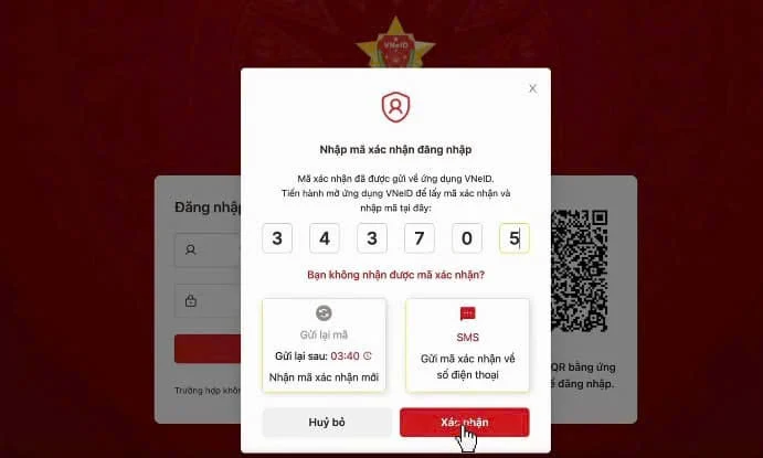 Chọn Xác nhận để hoàn tất bước xác thực
