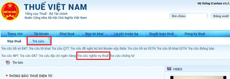 Tra cứu nghĩa vụ thuế
