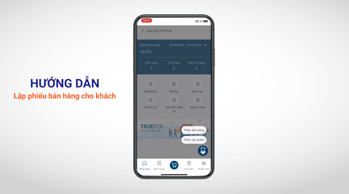 Người dùng nhấn chọn "Thêm đơn hàng".
