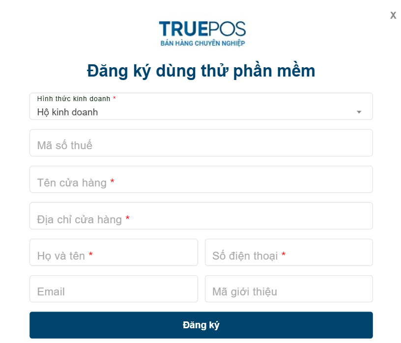 Form đăng ký tài khoản TruePOS