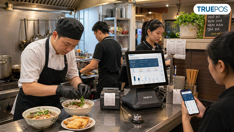 Bếp nhà hàng ăn uống nhận bill bếp nhanh và rõ ràng hơn từ máy POS