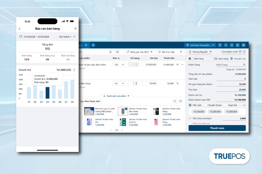 Minh họa mẫu báo cáo phân tích doanh thu bán hàng trên phần mềm TruePos