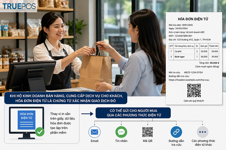 Hóa đơn điện tử là chứng từ xác nhận giao dịch và được tạo lập trên phần mềm.