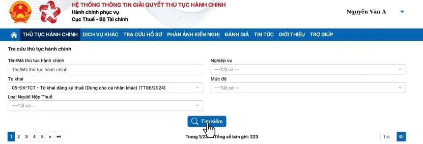 Chọn tiếp mục Tìm kiếm