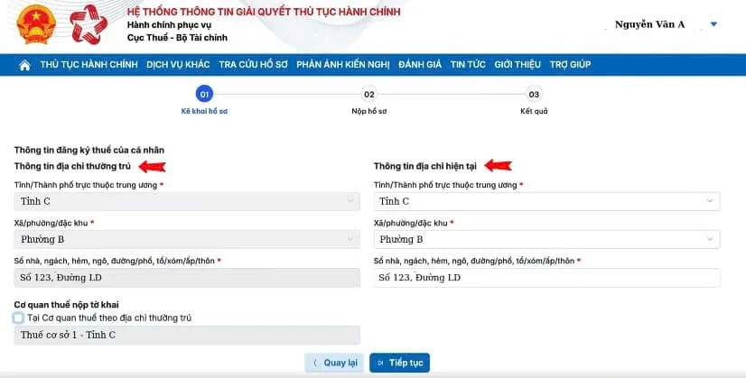 Chọn Tiếp tục để chuyển sang bước tiếp theo.