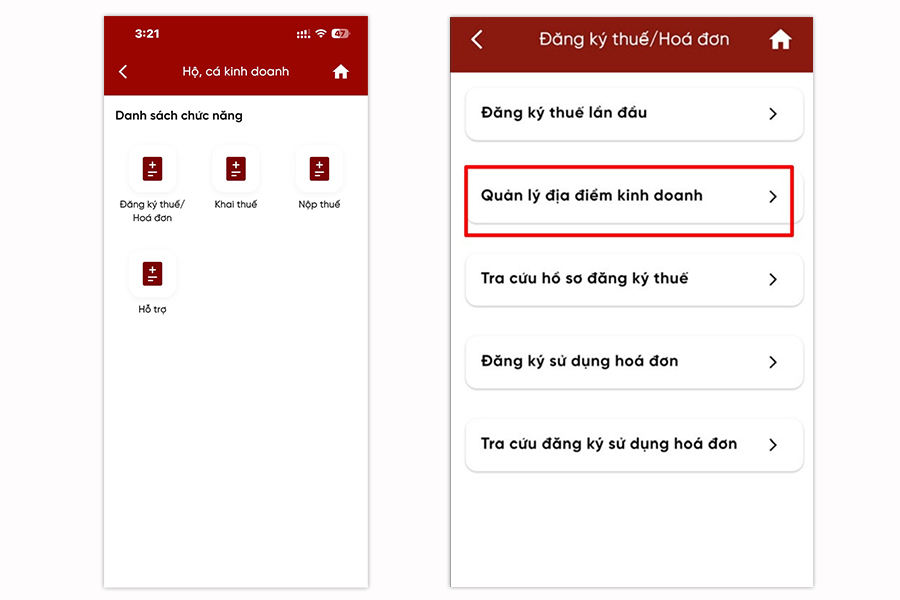 chọn Quản lý địa điểm kinh doanh